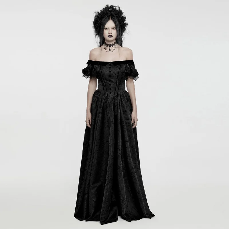 Floral cocktail dress-Women's Gothic Puff Sleeved Lace-up Formal Dress Black