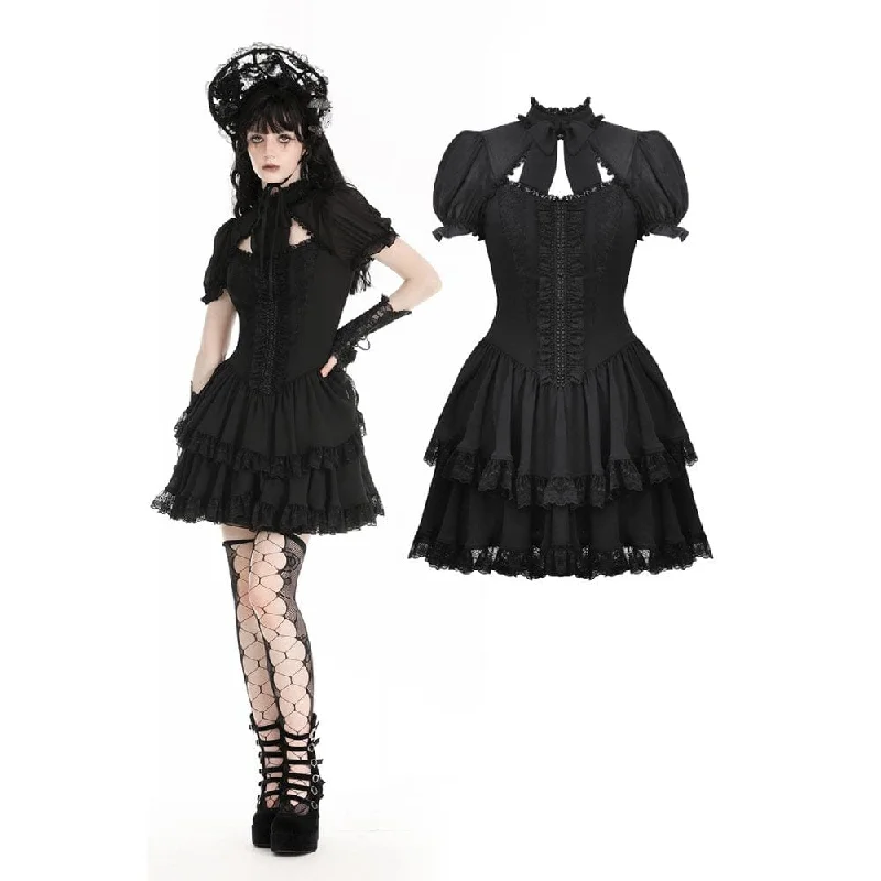 Floral cocktail dress-Women's Gothic Puff Sleeved Layered Grad Dress