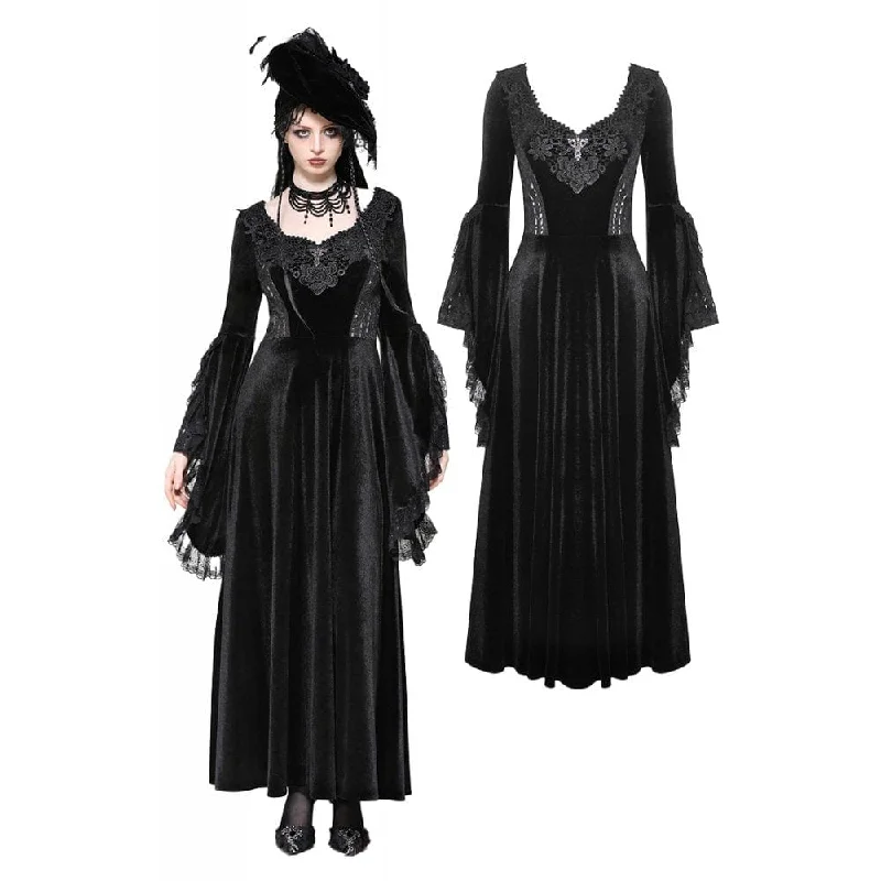 Velvet party dress-Women's Gothic Ripped Lace Velvet Maxi Dress