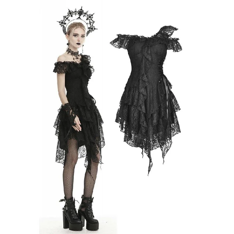 Lace-panel dress-Women's Gothic Slash Shoulder Lace Dresses