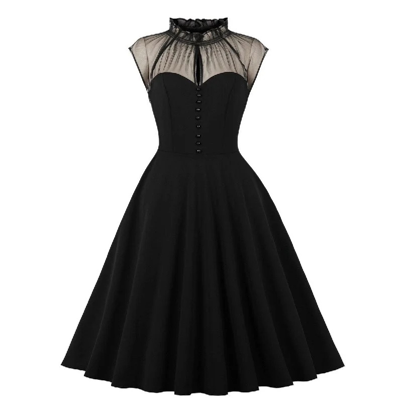 Short sleeve cocktail dress-Women's Gothic Stand Ruffled Collar Halloween Dress