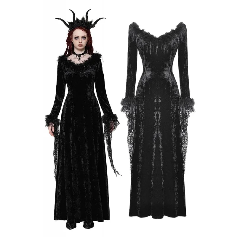 Smocked sundress-Women's Gothic Velvet Lace Maxi Dress