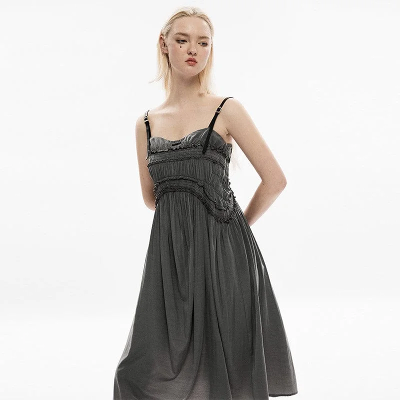 Ruffled party dress-Women's Grunge Ruffles Maxi Slip Dress