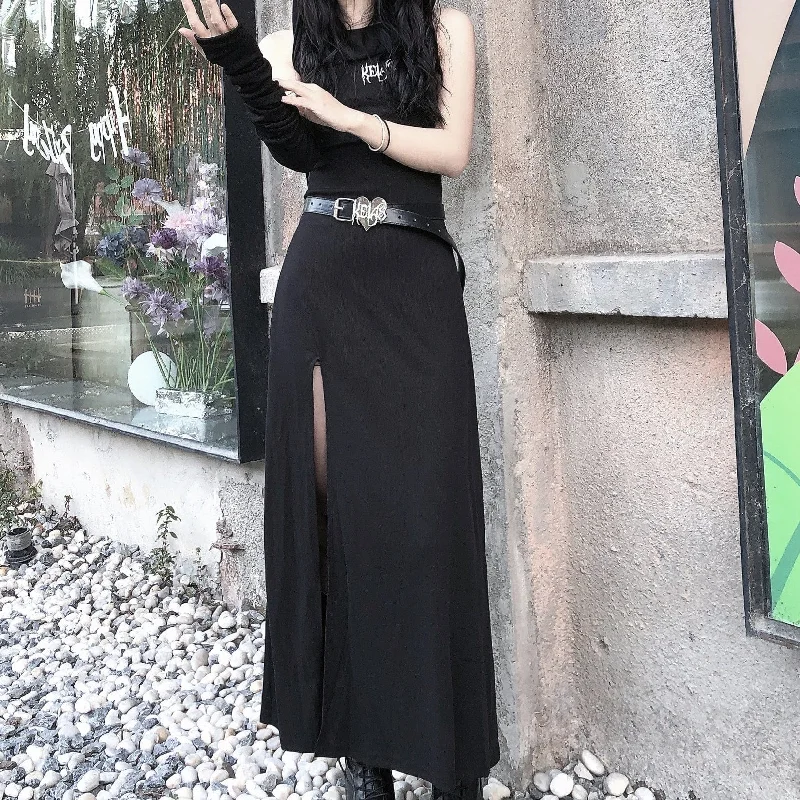 Floral party dress-Women's Punk Irregular Slit Long Dress