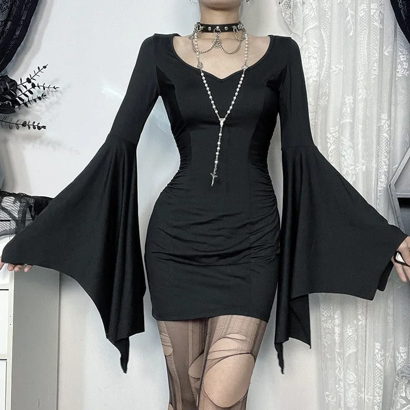 Corset party dress-Women's Punk Long Batwing Sleeved Short Dress