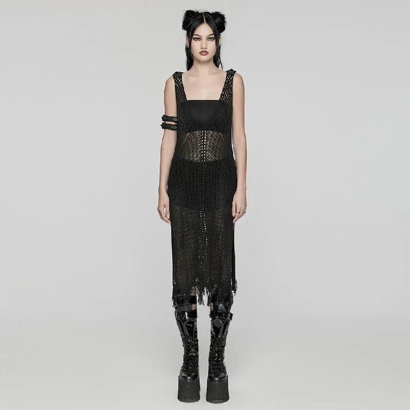 Halter neck sundress-Women's Punk Plunging Unedged Mesh Honeymoon Dress