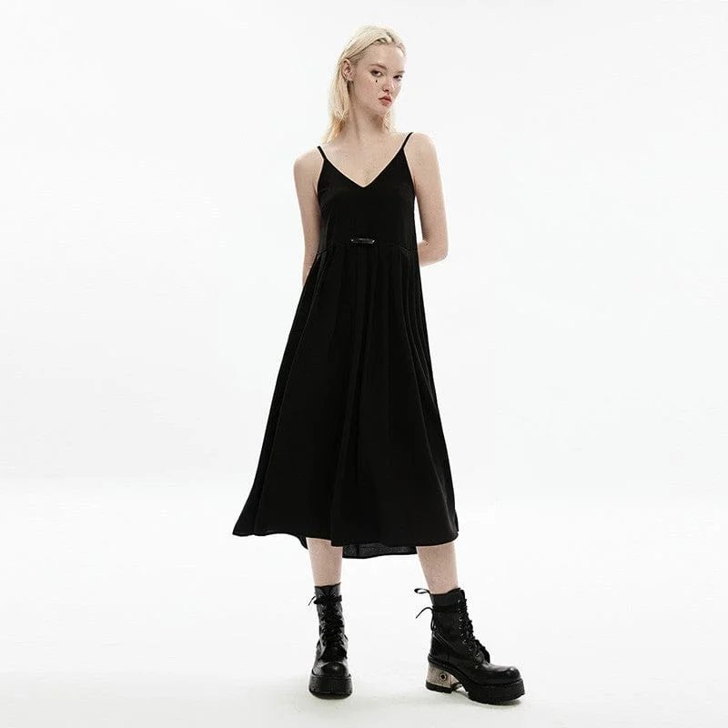 Tiered cocktail dress-Women's Punk V-neck Back Bowknot Maxi Slip Dress