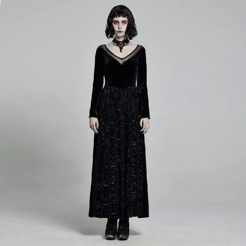 Floral sundress-Women's Victorian Gothic Flare Sleeved Velet Maxi Dresses