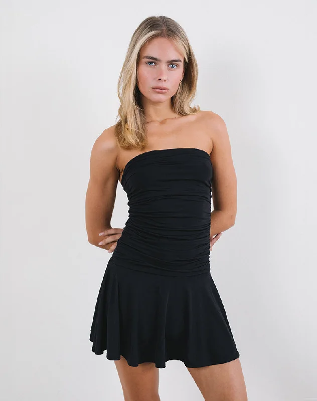 Long sleeve cocktail dress-Yasmin Bandeau Mini Dress in Slinky Black