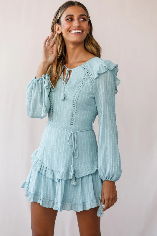 Tiered cocktail dress-Yours Truly Bell Sleeve Ruffle Dress Sage