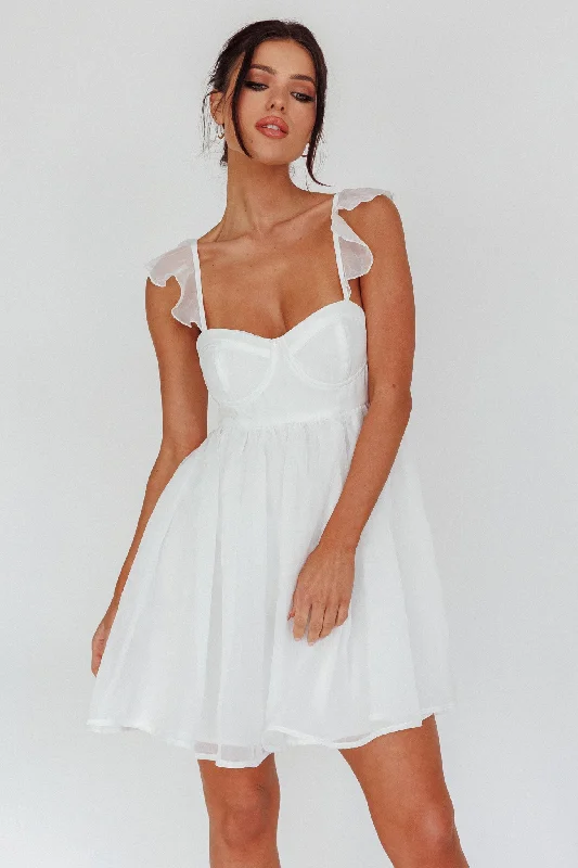 Satin sundress-Zalia Ruffle Strap Babydoll Dress White