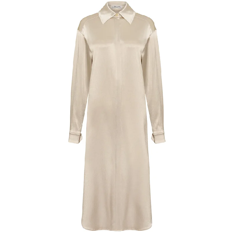 Short sleeve cocktail dress-FLOWING SHIRT DRESS "ALBA" IN CHAMPAGNE