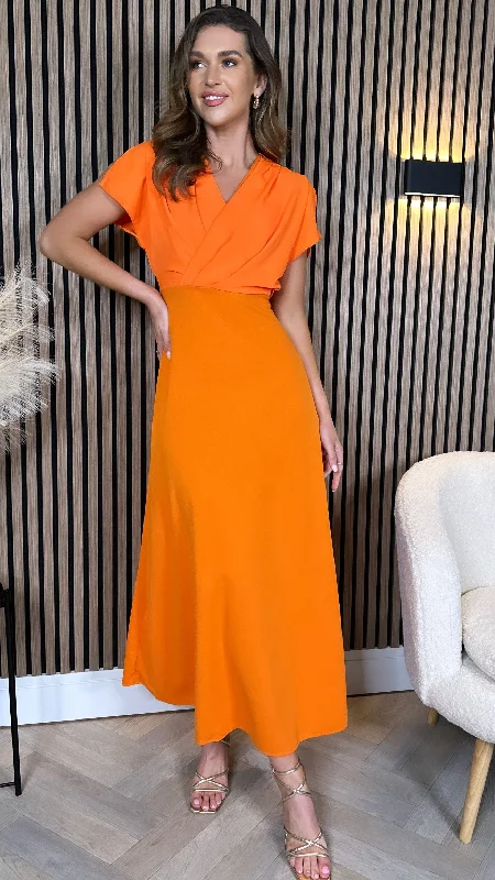 White chiffon dress-Ally Orange Wrap Detail Top Midi Dress