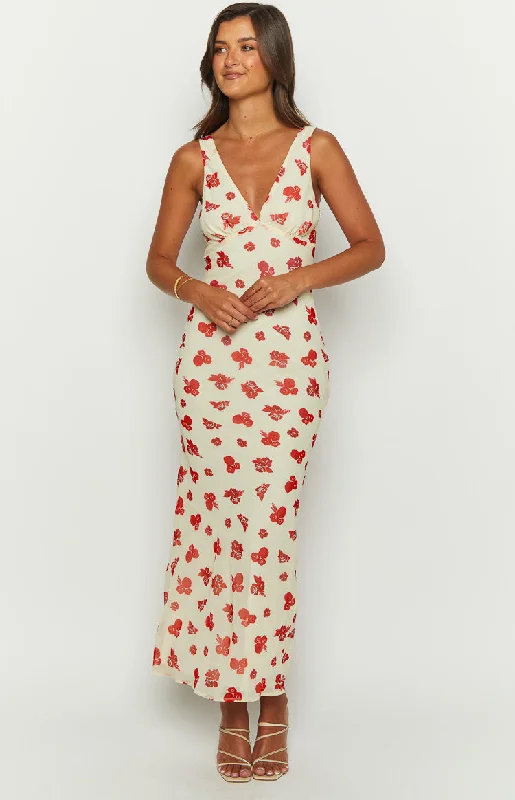 Halter neck cocktail dress-Alonica Rosie Cream Maxi Dress