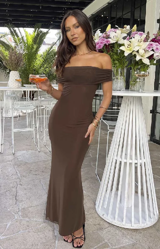 Grey velvet dress-Amabella Brown Maxi Dress