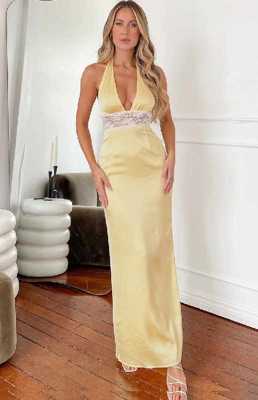 Pleated velvet dress-Arli Yellow Lace Maxi Dress