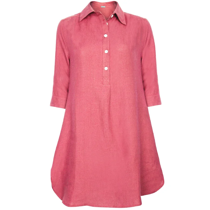 Ruffled party dress-SHIRT DRESS "BAHAMAS" IN HIBISCUS