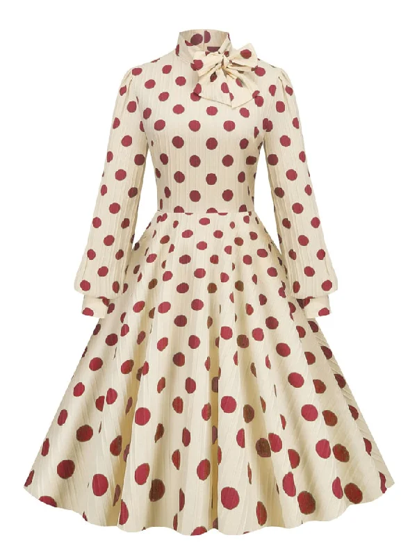 Cut-out summer dress-BerriesJam - Bishop Sleeve Vintage Polka Dot Print Elegant Midi Dress