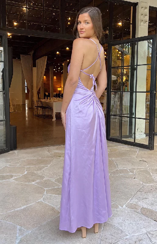 Glitter party dress-Blaise Lilac Satin Maxi Dress