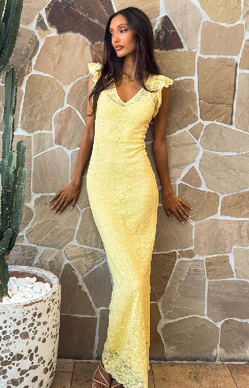 Flared cocktail dress-Blake Yellow Lace Maxi Dress