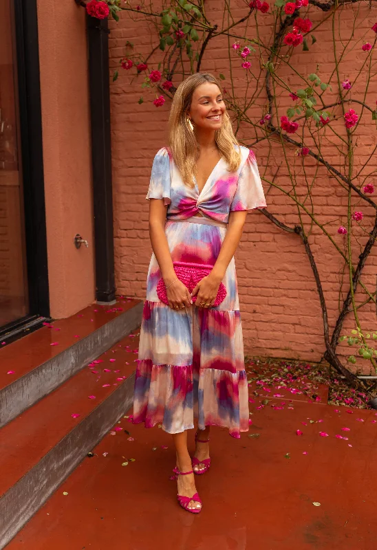 Red chiffon dress-Blue and Pink Patterned Franka Dress