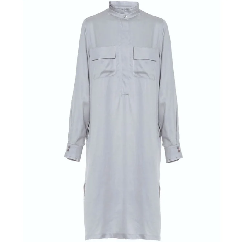 Smocked sundress-GREY MIDI SHIRT DRESS "BRITTA"