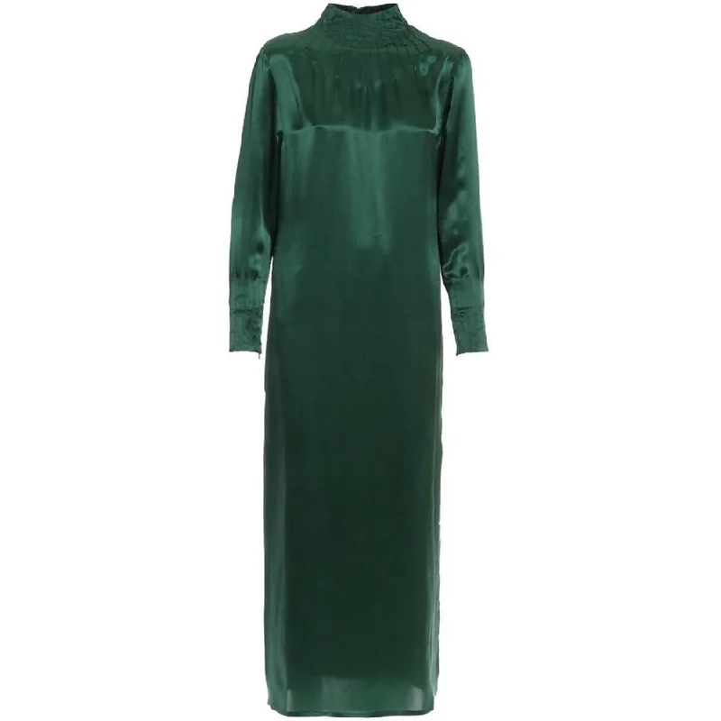 Off-shoulder cocktail dress-LONG SILK DRESS "CAMILLA" IN GREEN