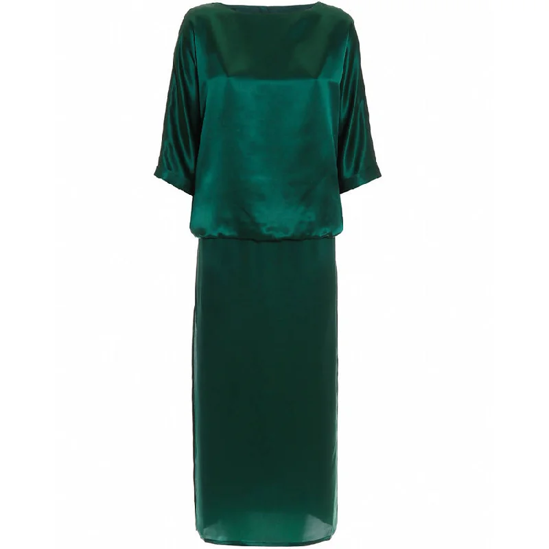 Halter neck sundress-LONG SILK DRESS "CAT" IN GREEN