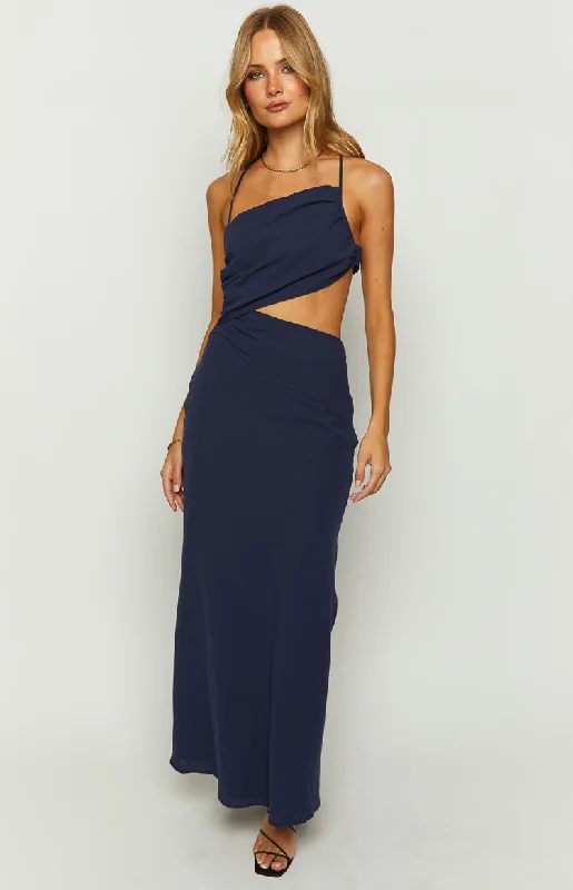 Satin party dress-Cindy Blue Maxi Dress