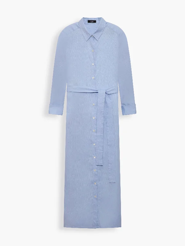 Satin cocktail dress-Cotton Maxi Shirt Dress in Classic Blue