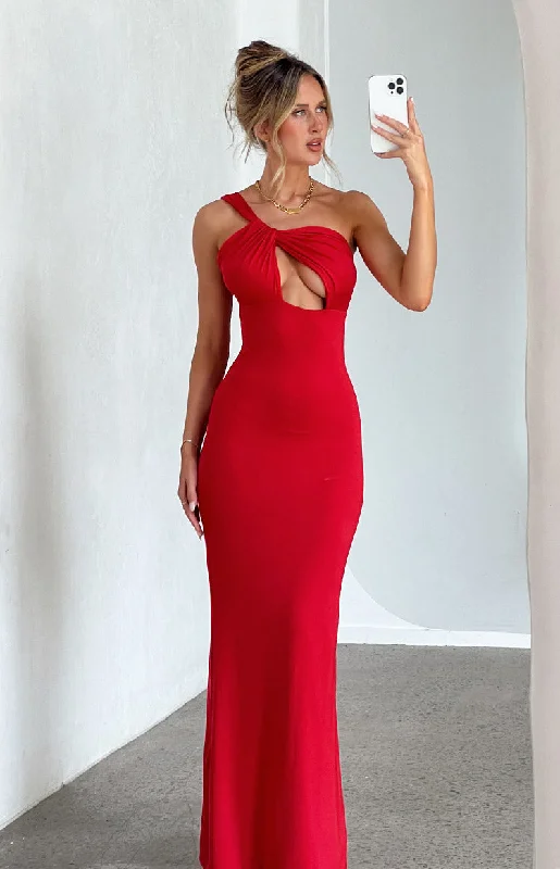 Ruched cocktail dress-Ellis Red Maxi Dress