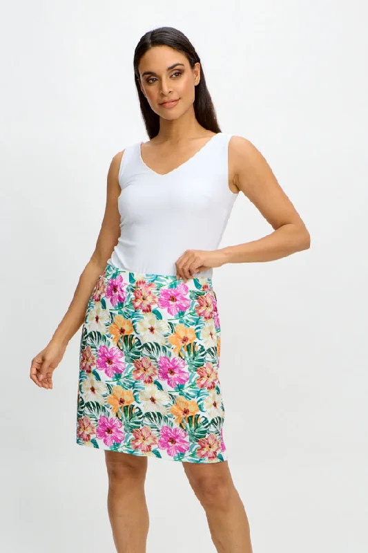 Off-shoulder cocktail dress-Emproved Women's Pull On Printed Skort - Hawaiian Flowers