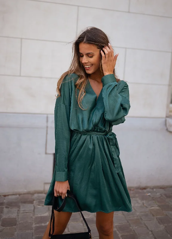 Long sleeve cocktail dress-Green Moya Dress