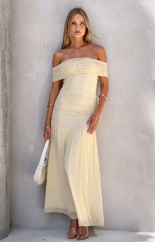 Ruffled sundress-Joesy Cream Off The Shoulder Maxi Dress