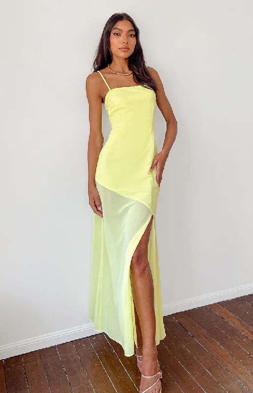 Open-back summer dress-Karmic Yellow Chiffon Maxi Dress