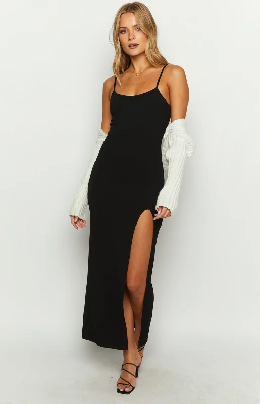 A-line cocktail dress-Lani Black Maxi Dress