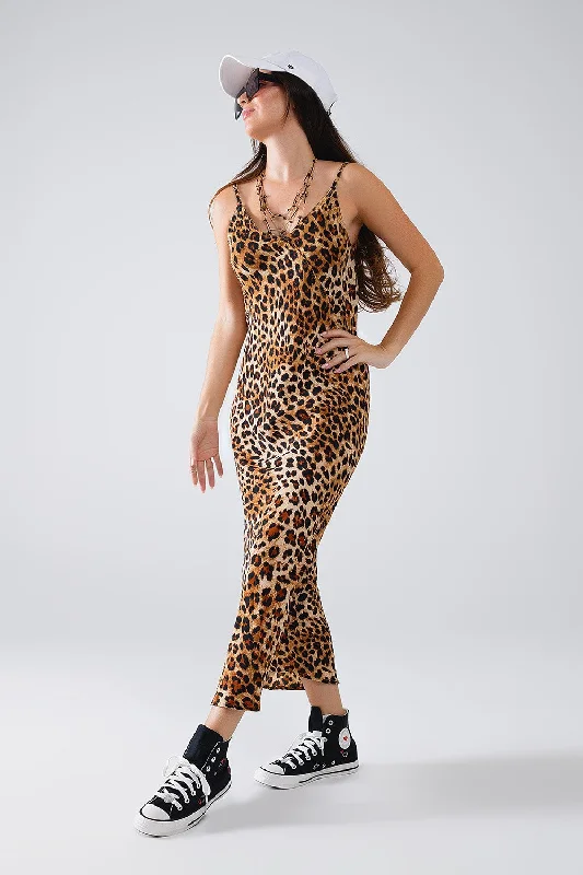 Tiered party dress-Leopard Print Midi Slip Dress