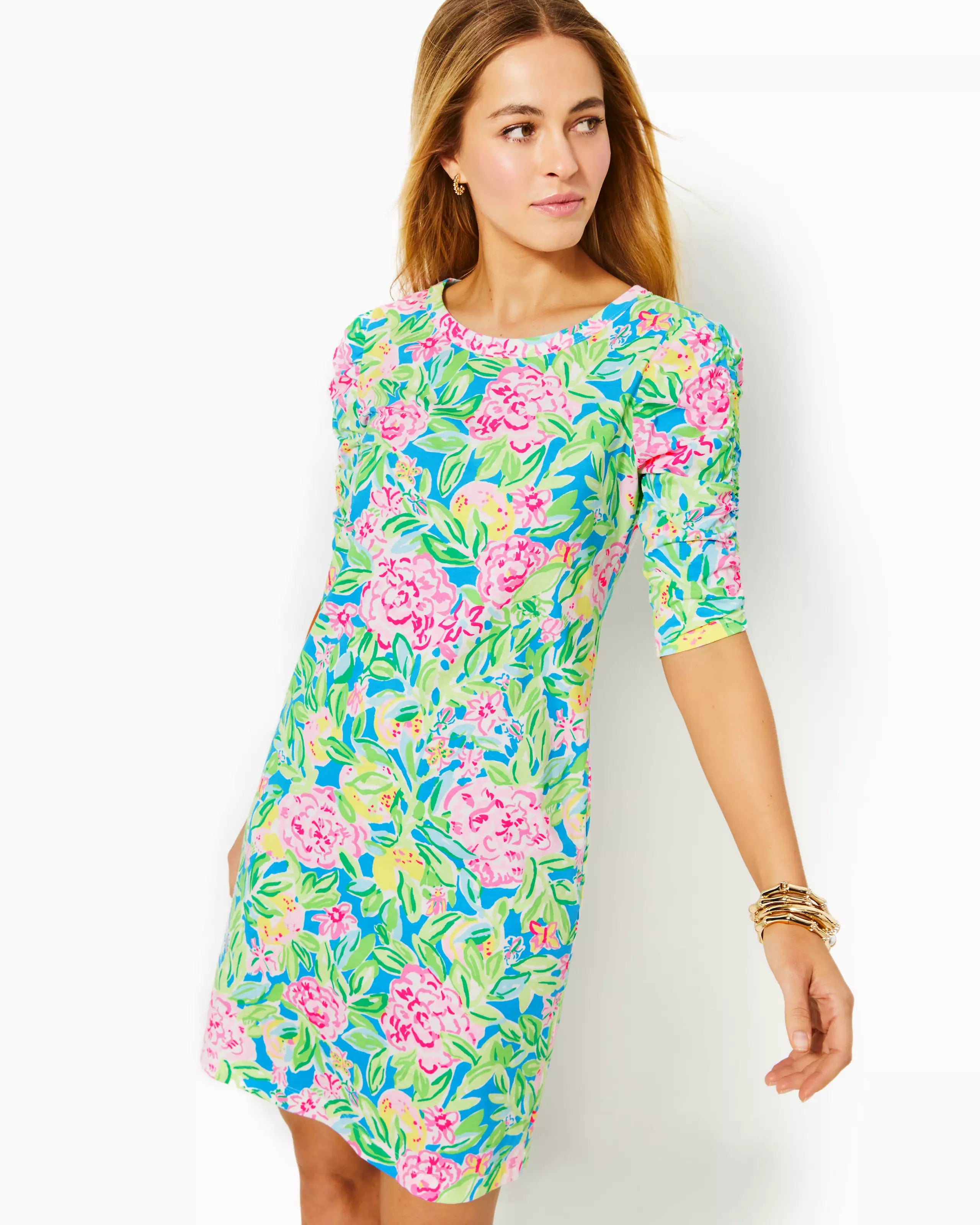 Ruffled cocktail dress-Lilly Pulitzer Women's Belden T-Shirt Dress - Multi Grove Garden