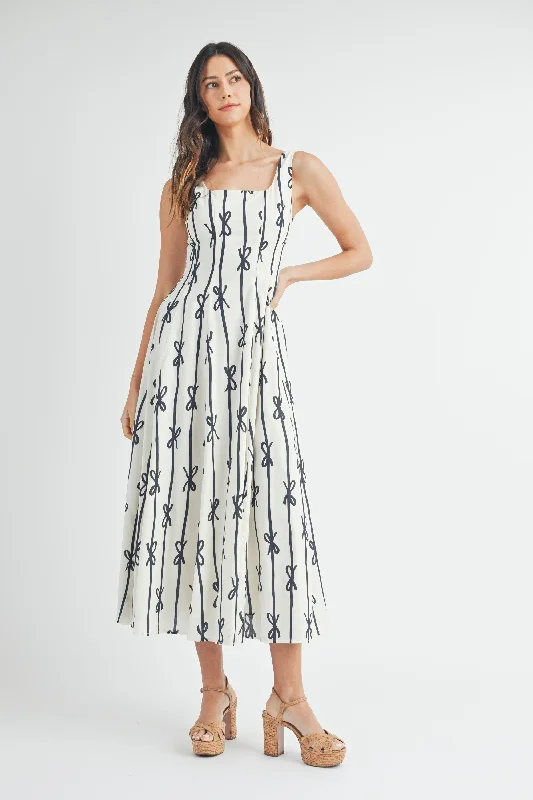 Smocked cocktail dress-Lucia Ribbon Midi Dress