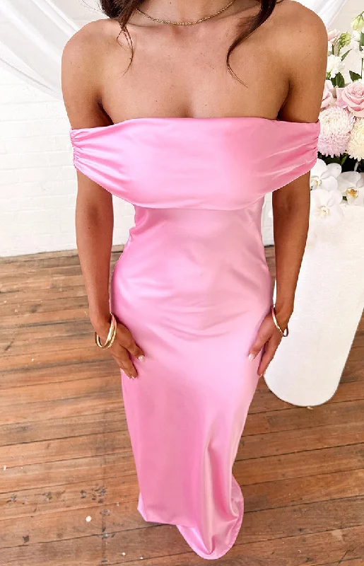 Halter neck sundress-Seraphina Pink Off The Shoulder Maxi Dress