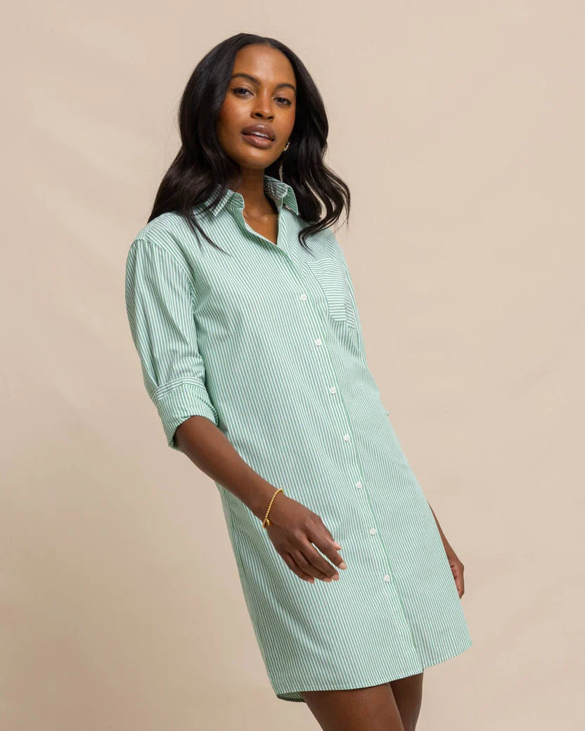 Halter neck party dress-Southern Tide Women's Cam Stripe Poplin Dress - Lawn Green