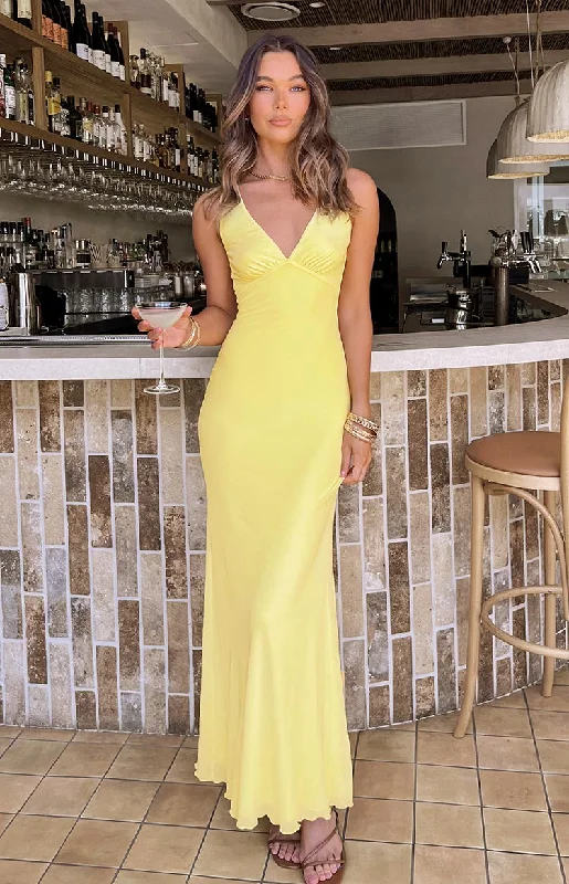 Velvet party dress-Sunflower Yellow Mesh Maxi Dress