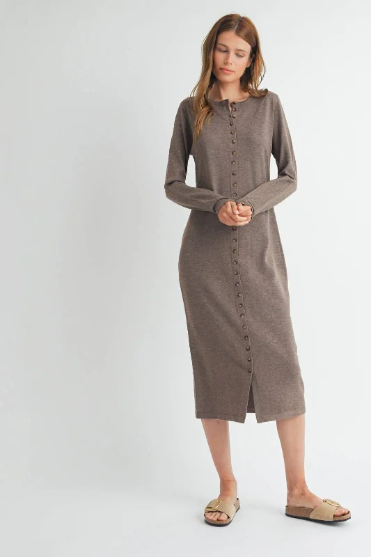 Smocked party dress-Sweater Button up Midi Dress