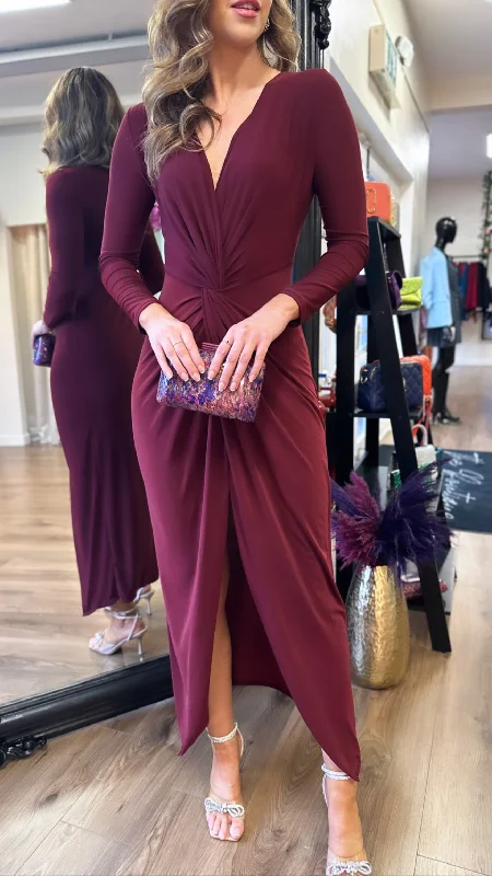 Glitter party dress-Tallula Burgundy Draped Midi dress