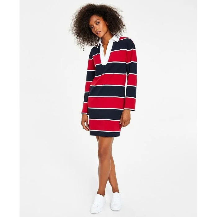 Long sleeve party dress-Tommy Hilfiger Women's Rugby Collared Dress Blue Size X-Large