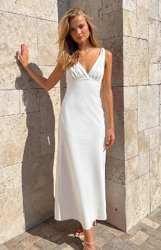 Plush knit dress-Verlaine White Linen Blend Maxi Dress