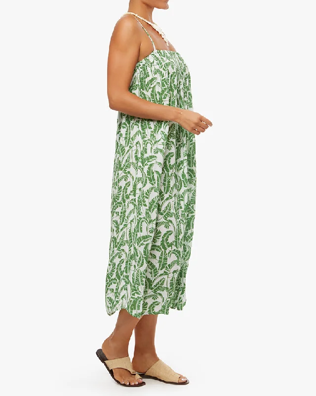 Velvet party dress-Pull On Smocked Animal Tree Midi Dress | Palm Green