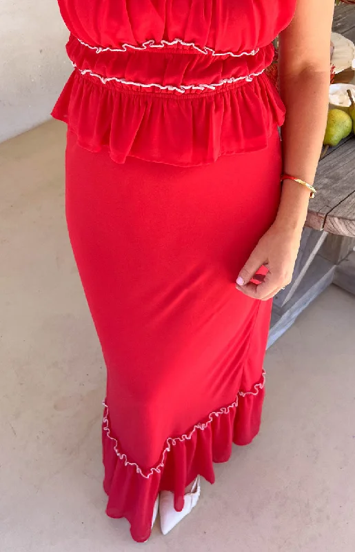 Tiered cocktail dress-Wiatt Red Maxi Skirt