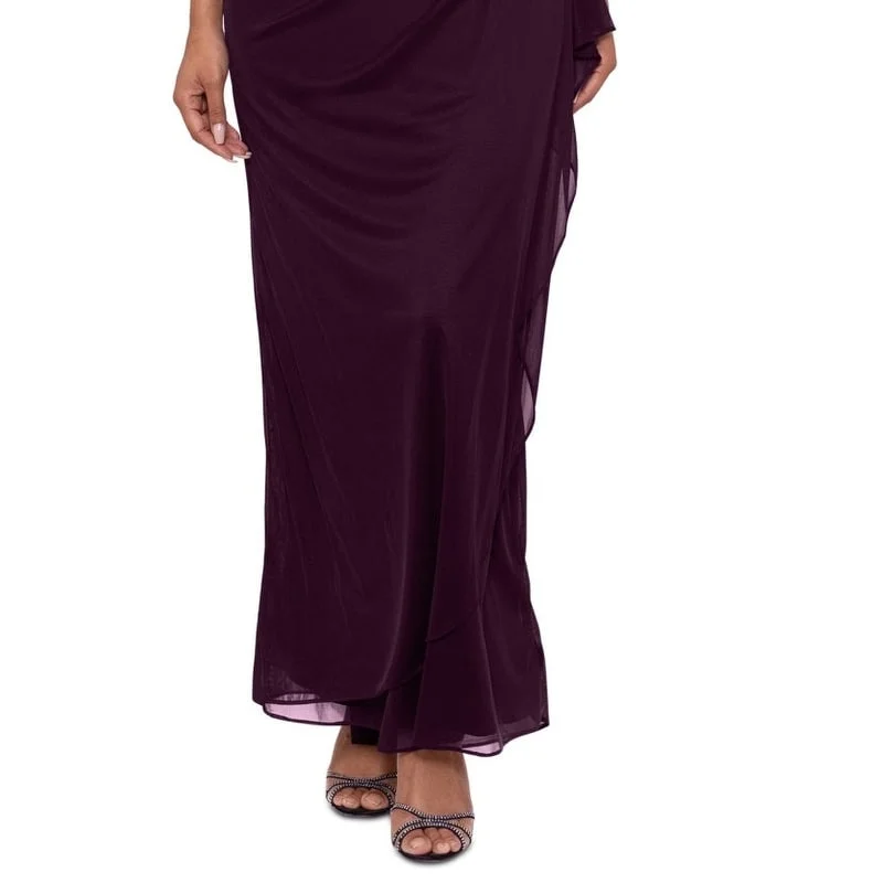 Satin party dress-XSCAPE Women's Embellished Long Evening Dress Purple Size 12