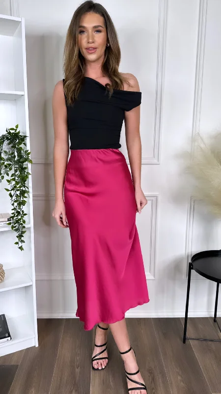 Corset cocktail dress-Yaella Fuchsia Midi Skirt